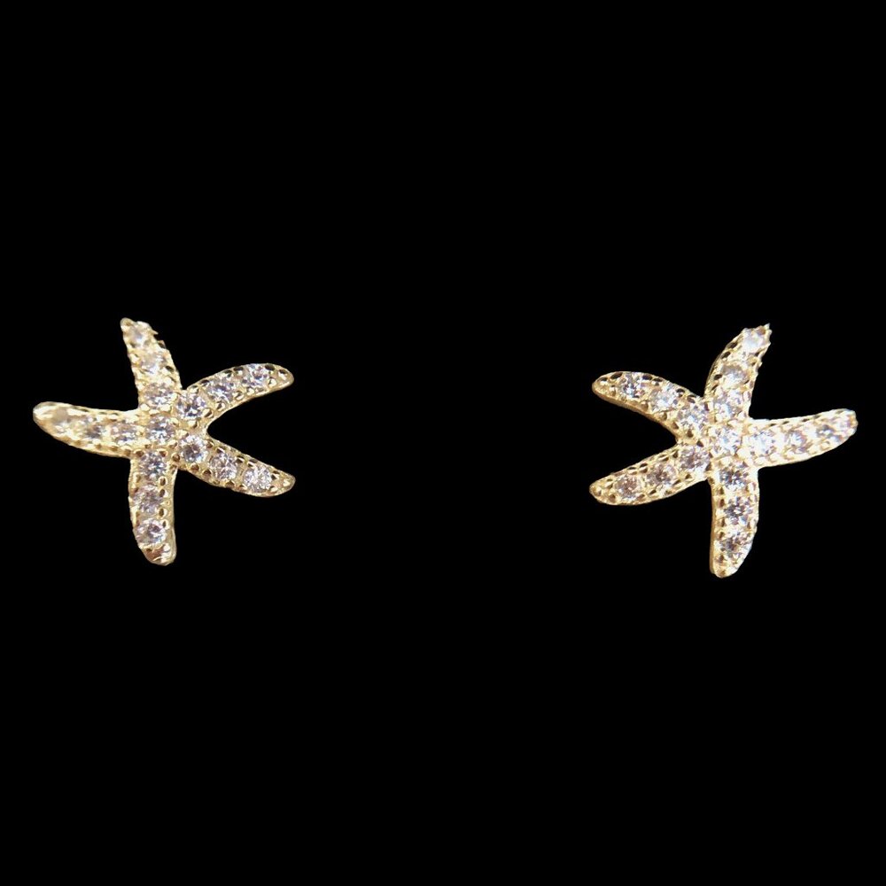 14kt Yellow Gold Plated Starfish Studs with CZs